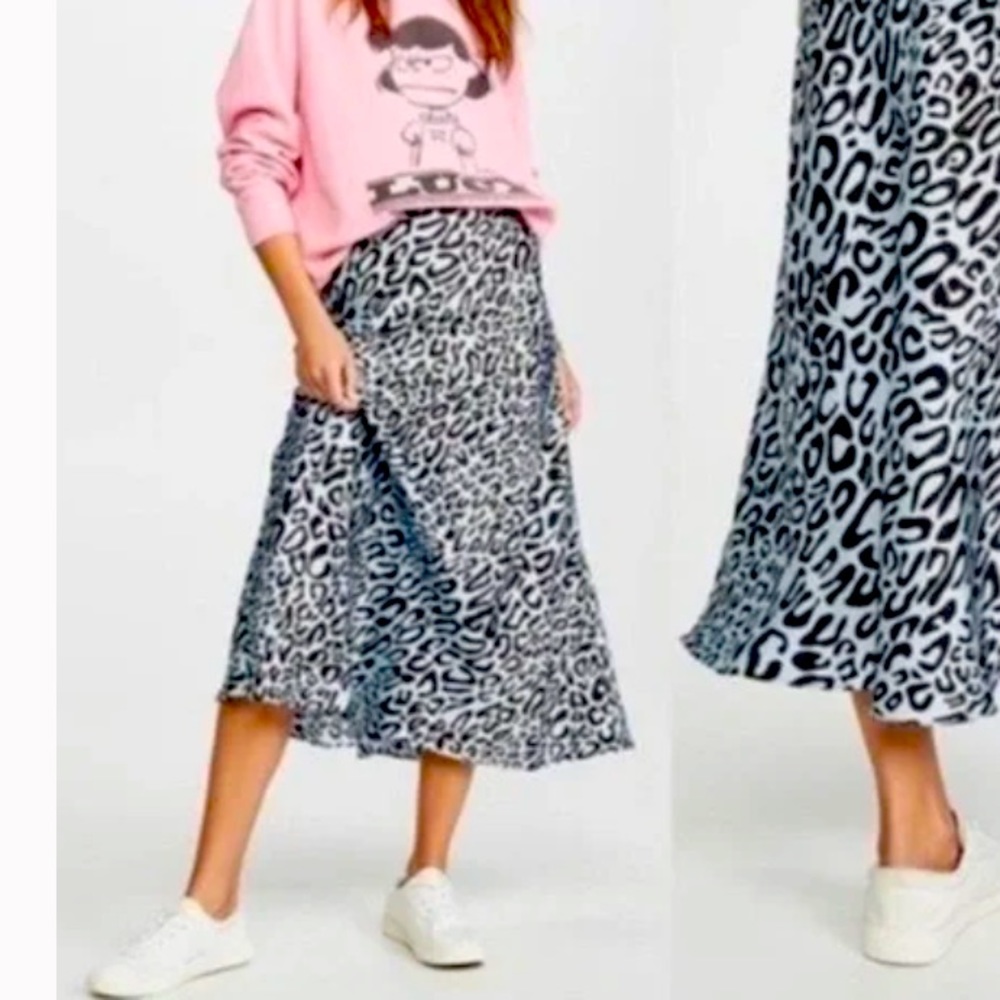 Rebecca Minkoff Silk Skirt, Blue Leopard Print, Size 8